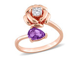 2/3 Carat (ctw) African Amethyst Flower Ring with White Topaz in Rose Plated Sterling Silver